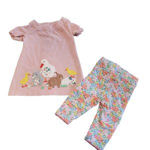 Applique dress and legging set.  Baby Boden.  Baby chick applique.